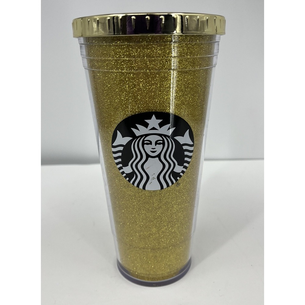 Starbucks 2016 Gold Glitter 20oz Tumbler with Screw on Lid - No Straw